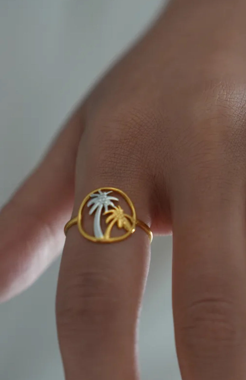 Coconut Tree Design Gold Plated Adjustable Anti Tarnish Ring
